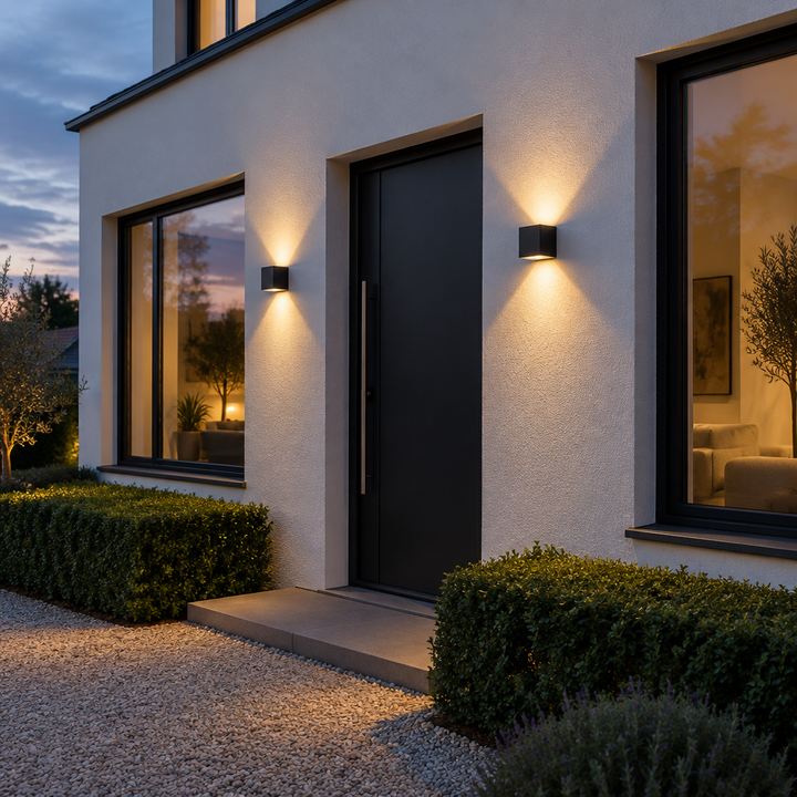 Kinkiet zewnętrzny LED aluminiowy z czterema regulowanymi klapami