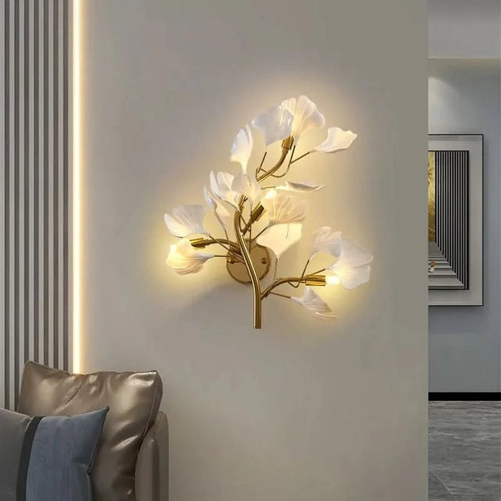 Ścienna lampa LED z liśćmi miłorzębu - rozgałęzione ramię