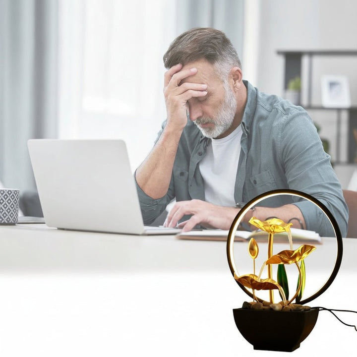 Fontanna stołowa USB z oświetleniem LED i naturalnymi kamieniami