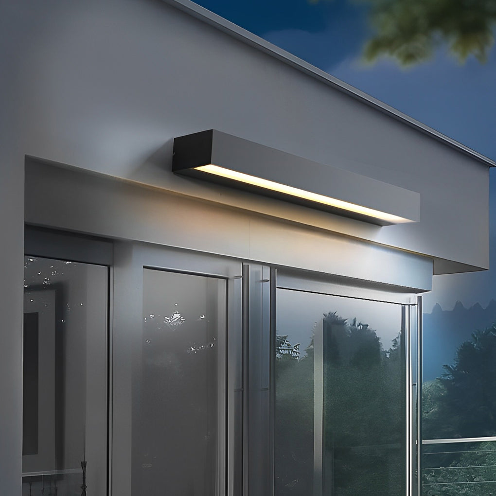 Kinkiet Zewnętrzny LED - Minimalistyczny Czarny Pasek, Szklany Panel, 3 Długości, Ciepła lub Zimna Biała