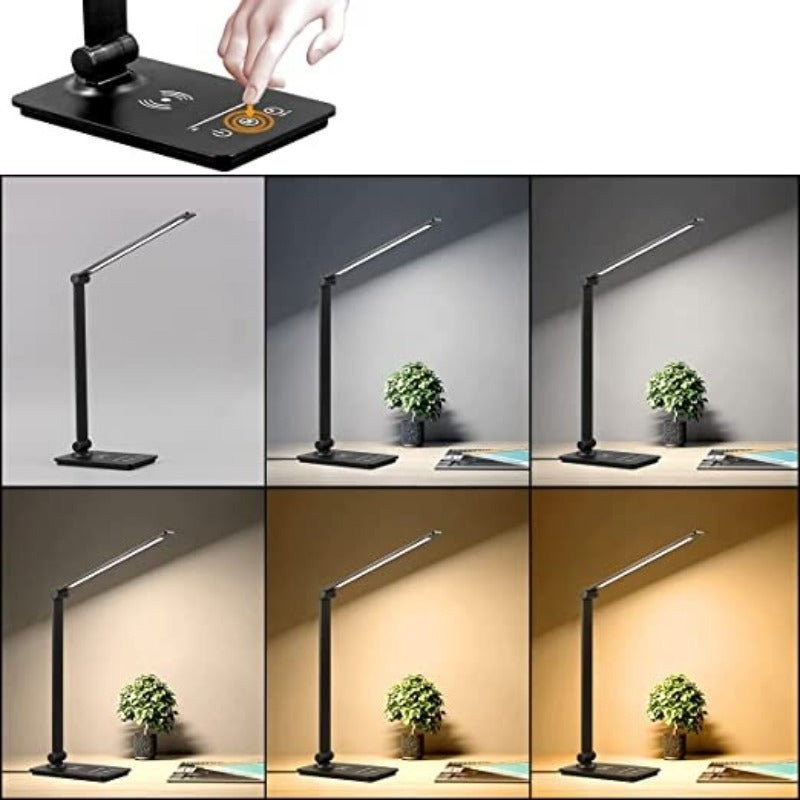 Lampa Biurkowa LED z Ładowaniem Bezprzewodowym - Czarna