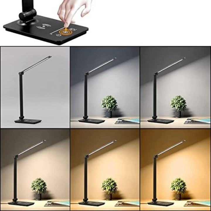 Lampa Biurkowa LED z Ładowaniem Bezprzewodowym - Czarna