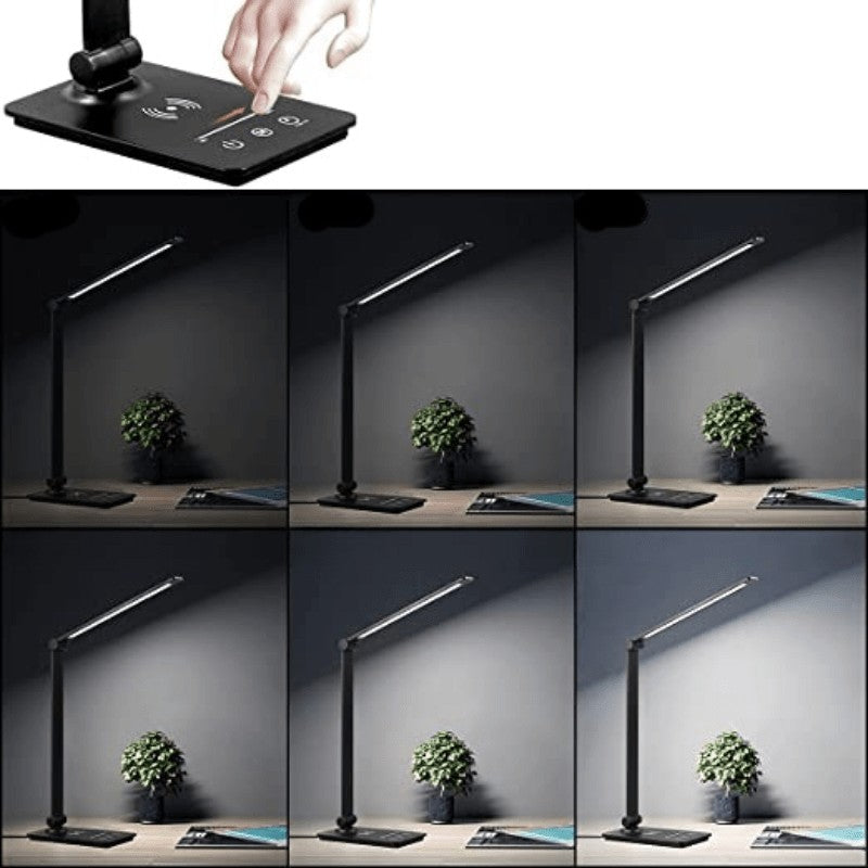 Lampa Biurkowa LED z Ładowaniem Bezprzewodowym - Czarna
