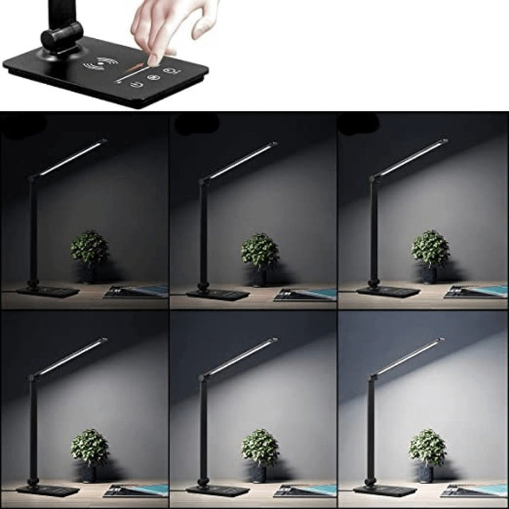 Lampa Biurkowa LED z Ładowaniem Bezprzewodowym - Czarna