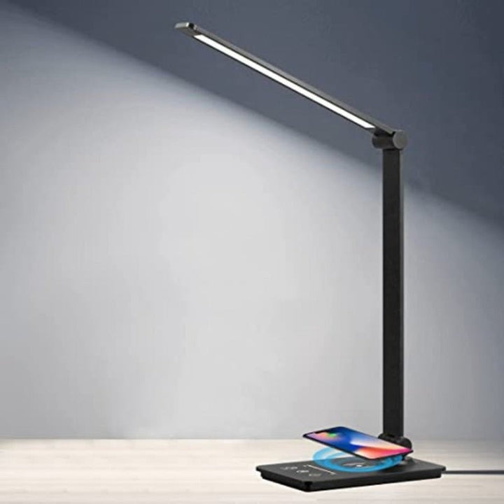 Lampa Biurkowa LED z Ładowaniem Bezprzewodowym - Czarna