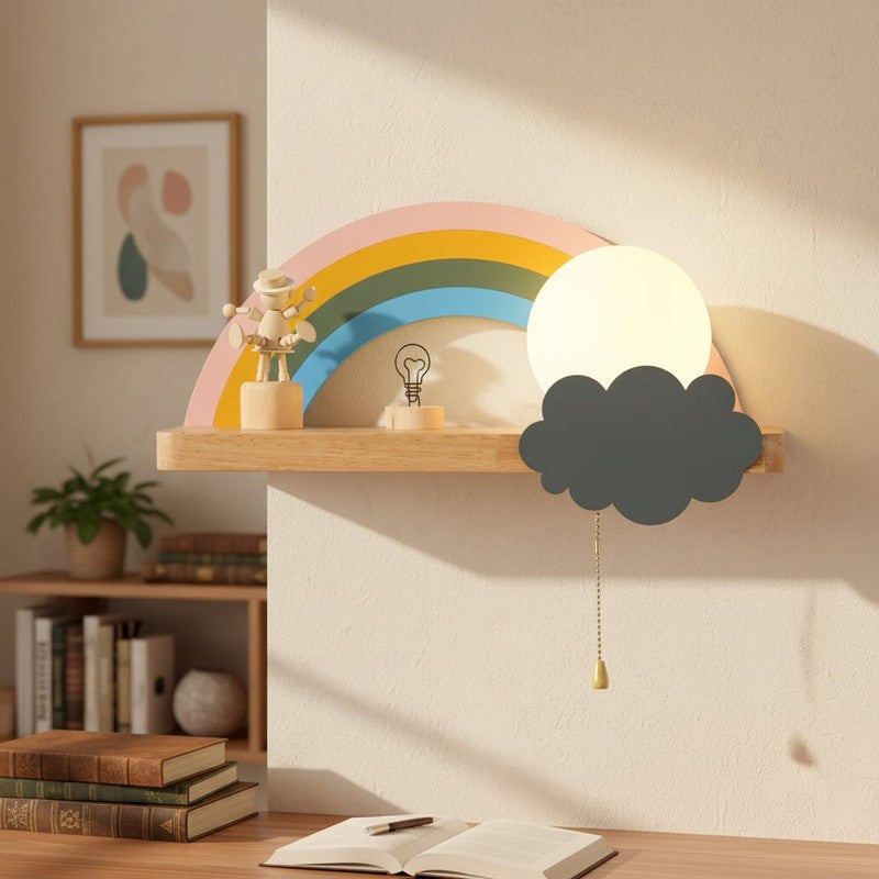 Lampa ścienna dla dzieci z półką i wzorem tęczy