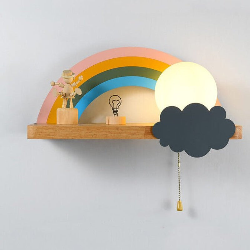 Lampa ścienna dla dzieci z półką i wzorem tęczy