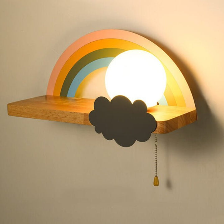 Lampa ścienna dla dzieci z półką i wzorem tęczy