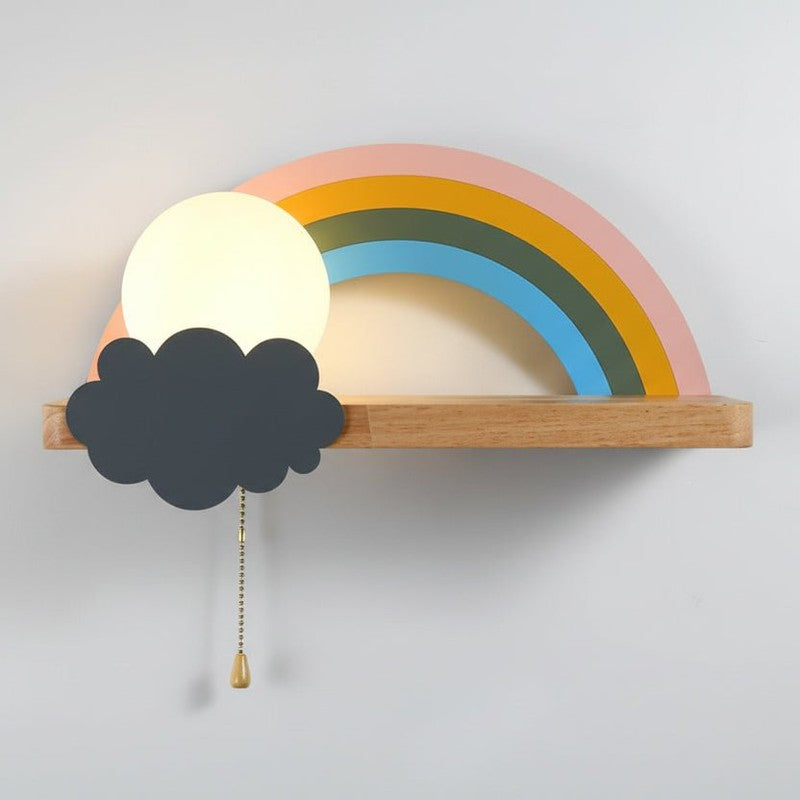 Lampa ścienna dla dzieci z półką i wzorem tęczy