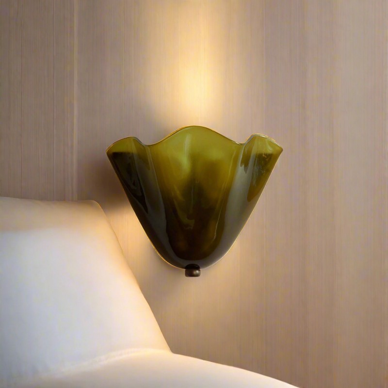 Lampa Ścienna Retro z Abażurem - Beżowa, Brązowa, Zielona