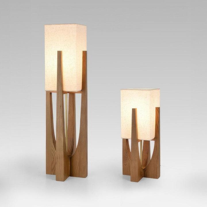 Lampa podłogowa w stylu japońskim - drewniana podstawa z abażurem