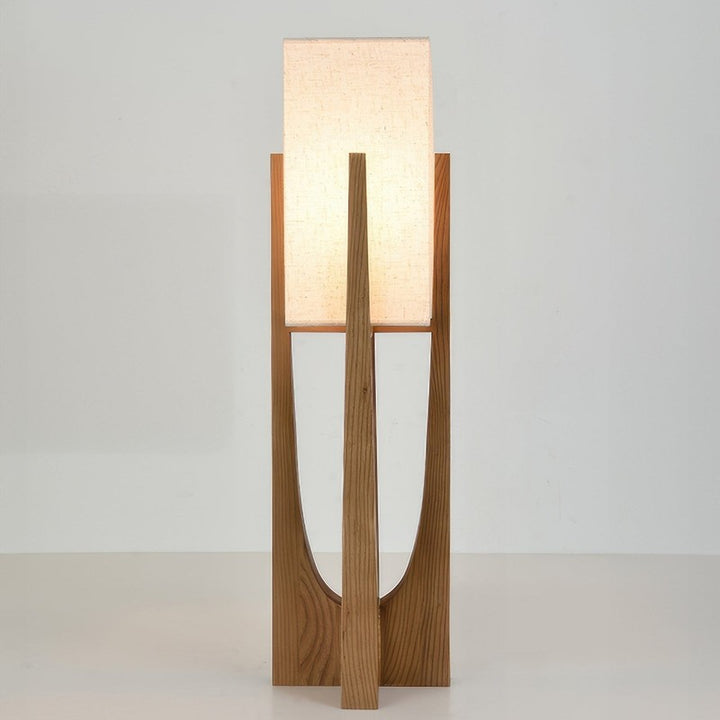 Lampa podłogowa w stylu japońskim - drewniana podstawa z abażurem