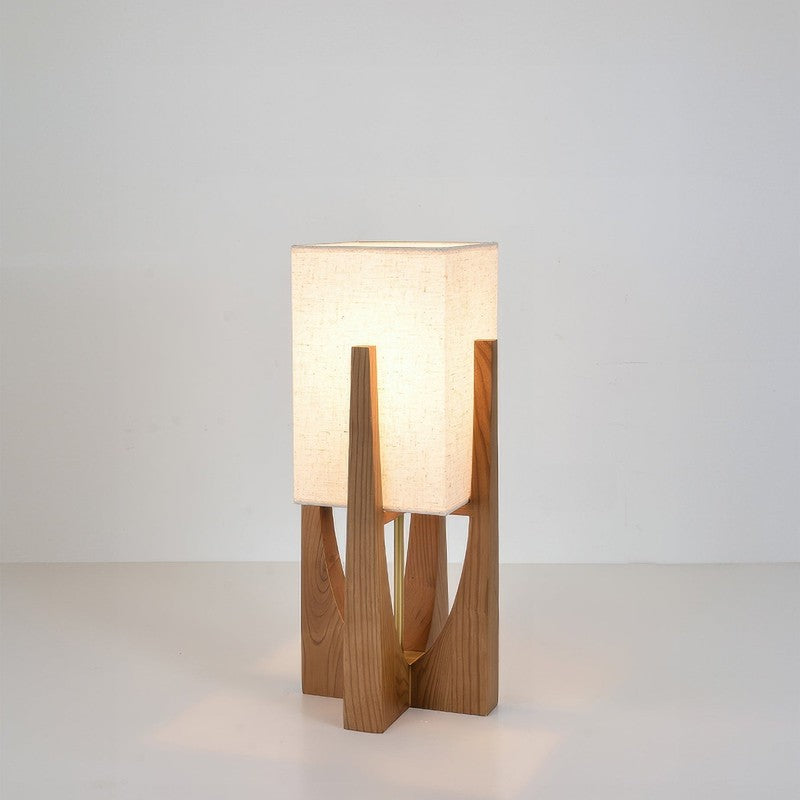 Lampa podłogowa w stylu japońskim - drewniana podstawa z abażurem