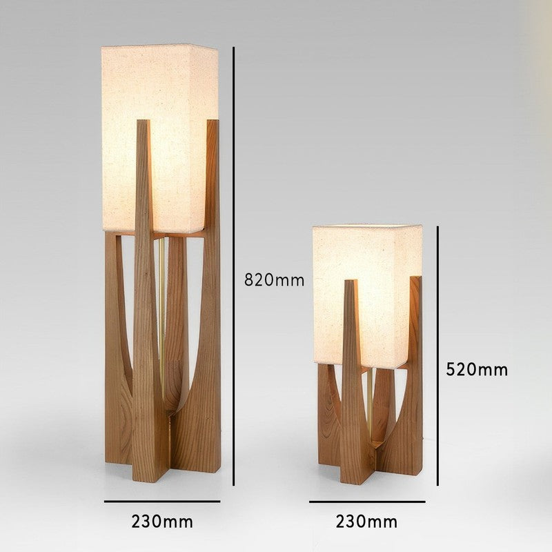 Lampa podłogowa w stylu japońskim - drewniana podstawa z abażurem