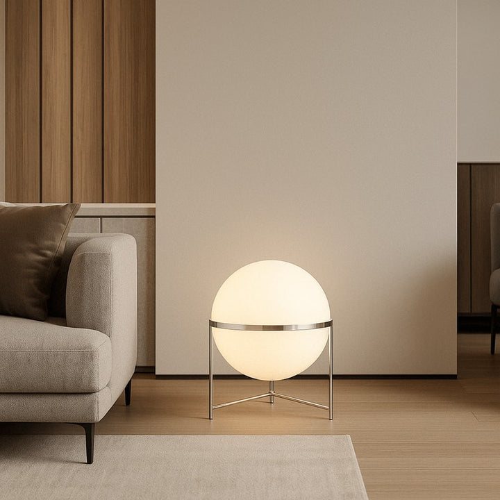 Lampa podłogowa z kulistym kloszem - Stal nierdzewna, szkło akrylowe
