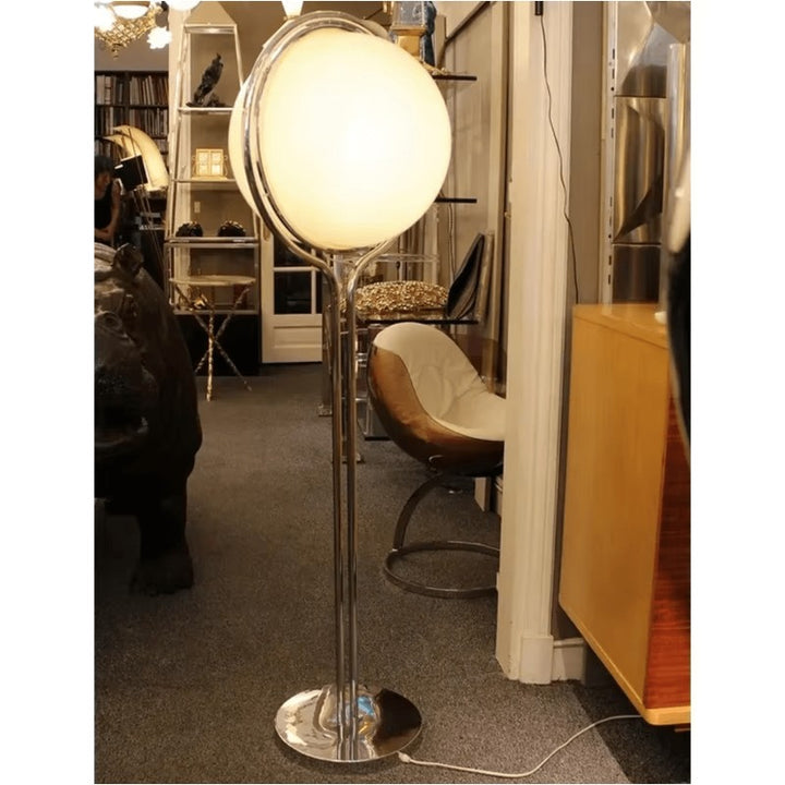 Lampa podłogowa z kulistym kloszem - Stal nierdzewna, szkło akrylowe