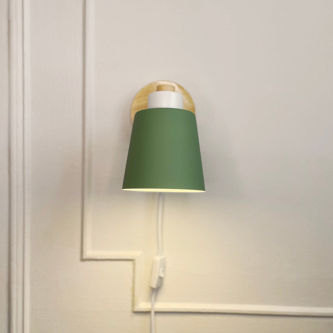 Lampa Ścienna z Obrotowym Kloszem - Metal i Drewno, Przewód z Włącznikiem, Do Czytania, Różne Kolory