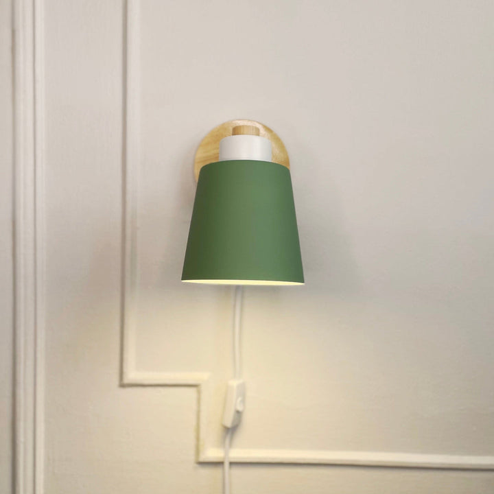 Lampa Ścienna z Obrotowym Kloszem - Metal i Drewno, Przewód z Włącznikiem, Do Czytania, Różne Kolory