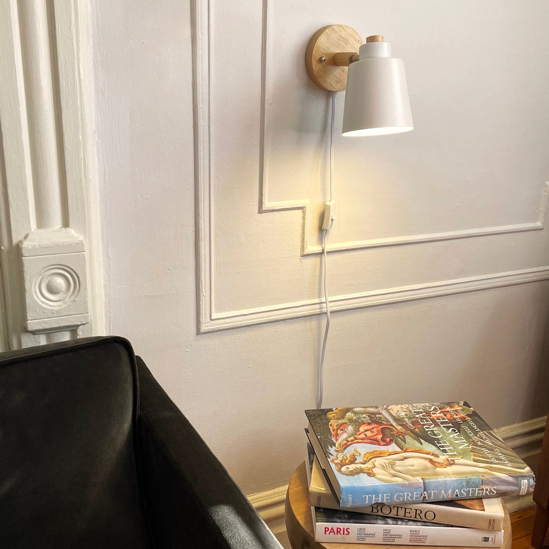 Lampa Ścienna z Obrotowym Kloszem - Metal i Drewno, Przewód z Włącznikiem, Do Czytania, Różne Kolory