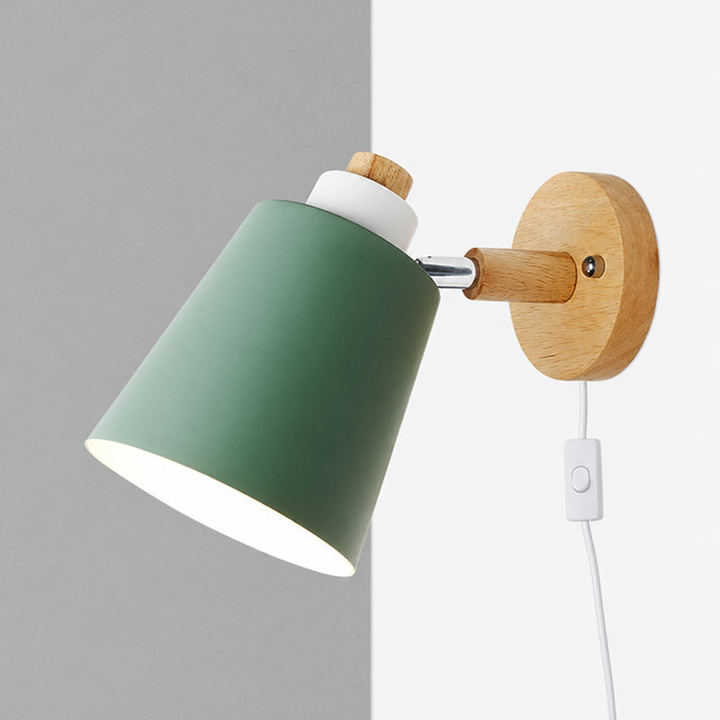 Lampa Ścienna z Obrotowym Kloszem - Metal i Drewno, Przewód z Włącznikiem, Do Czytania, Różne Kolory