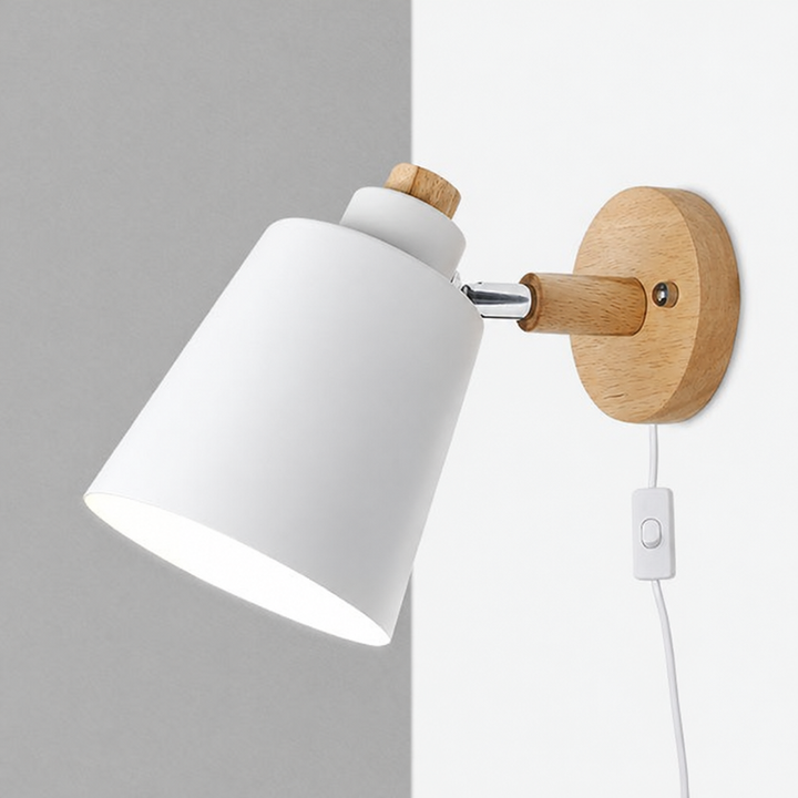 Lampa Ścienna z Obrotowym Kloszem - Metal i Drewno, Przewód z Włącznikiem, Do Czytania, Różne Kolory