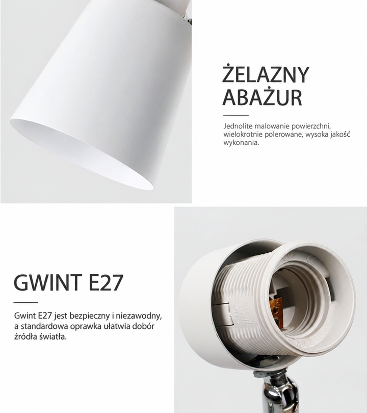 Lampa Ścienna z Obrotowym Kloszem - Metal i Drewno, Przewód z Włącznikiem, Do Czytania, Różne Kolory