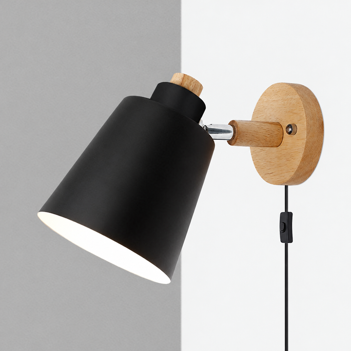 Lampa Ścienna z Obrotowym Kloszem - Metal i Drewno, Przewód z Włącznikiem, Do Czytania, Różne Kolory