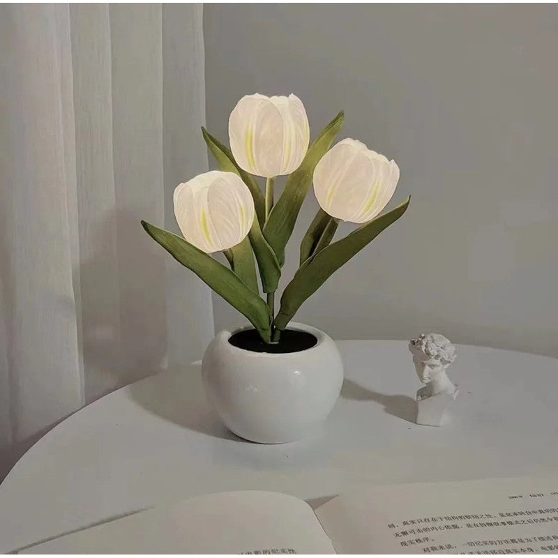 Lampa stołowa LED z tulipanami - Ceramiczna podstawa