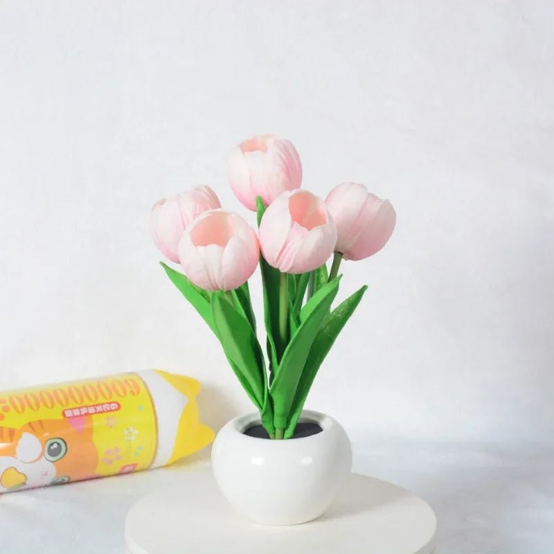 Lampa stołowa LED z tulipanami - Ceramiczna podstawa