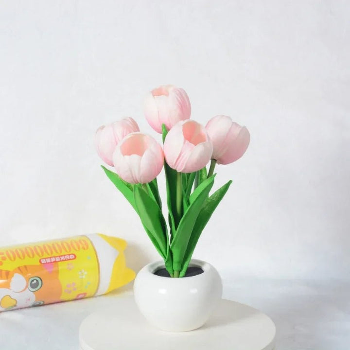 Lampa stołowa LED z tulipanami - Ceramiczna podstawa