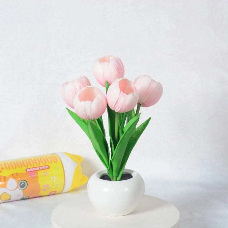 Lampa stołowa LED z tulipanami - Ceramiczna podstawa