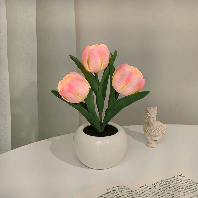 Lampa stołowa LED z tulipanami - Ceramiczna podstawa