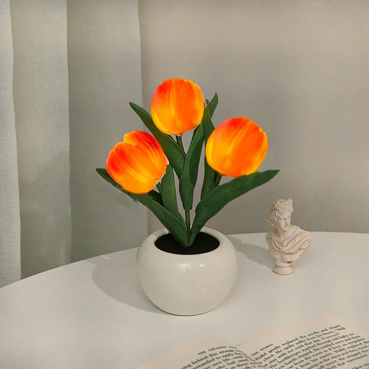 Lampa stołowa LED z tulipanami - Ceramiczna podstawa