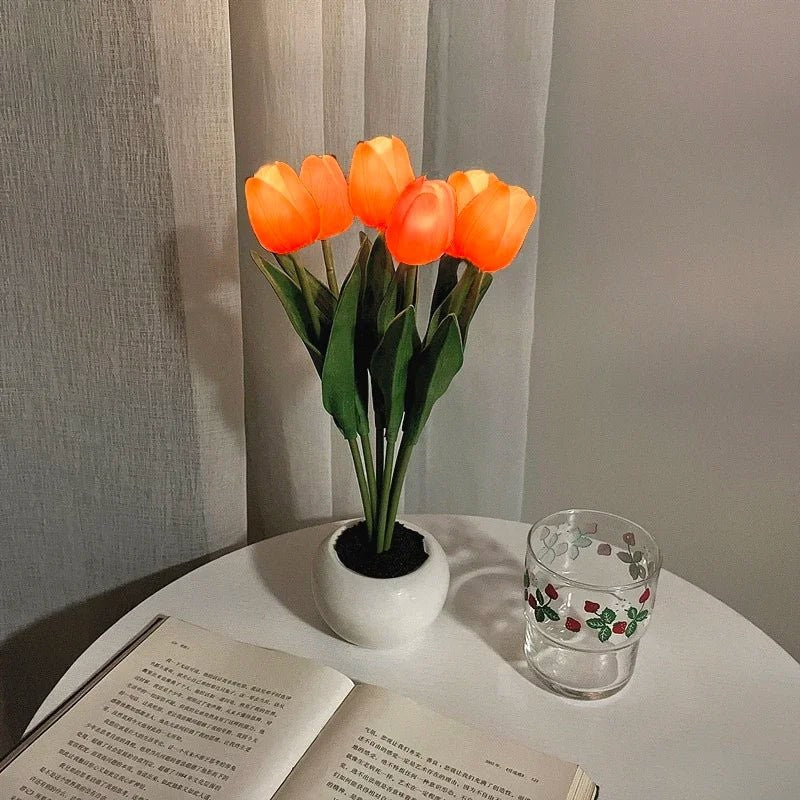 Lampa stołowa LED z tulipanami - Ceramiczna podstawa