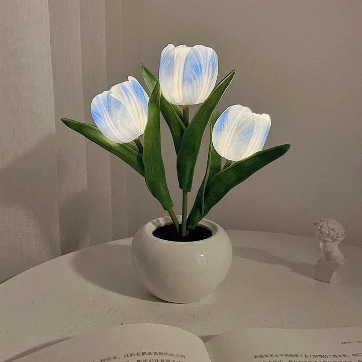 Lampa stołowa LED z tulipanami - Ceramiczna podstawa