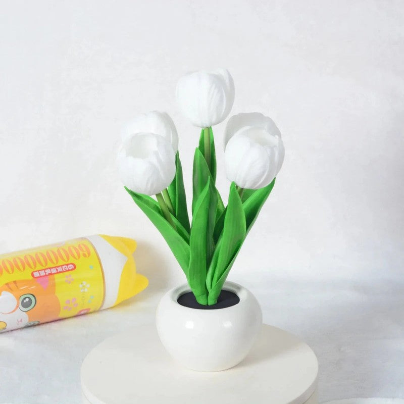 Lampa stołowa LED z tulipanami - Ceramiczna podstawa