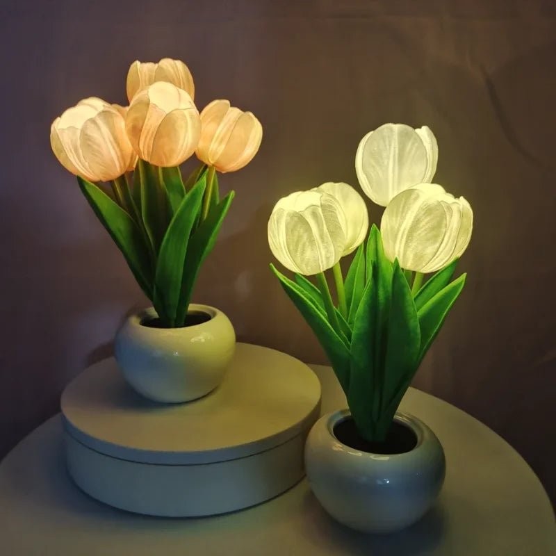 Lampa stołowa LED z tulipanami - Ceramiczna podstawa