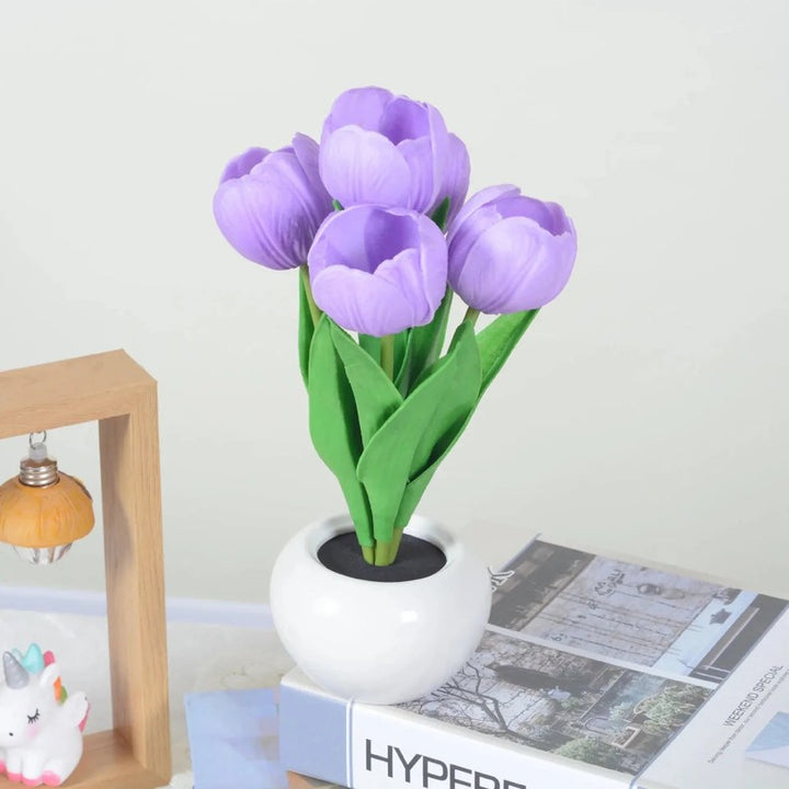 Lampa stołowa LED z tulipanami - Ceramiczna podstawa