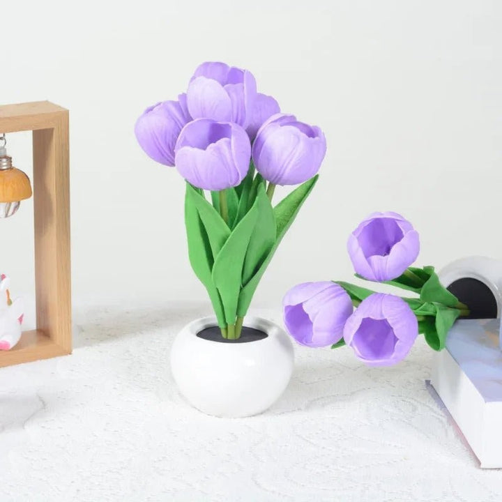 Lampa stołowa LED z tulipanami - Ceramiczna podstawa