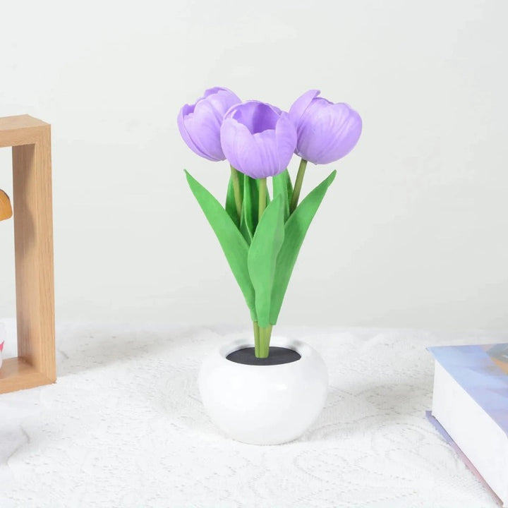 Lampa stołowa LED z tulipanami - Ceramiczna podstawa