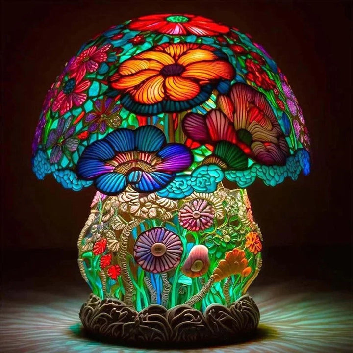 Lampa stołowa w stylu witrażowym - wielokolorowa