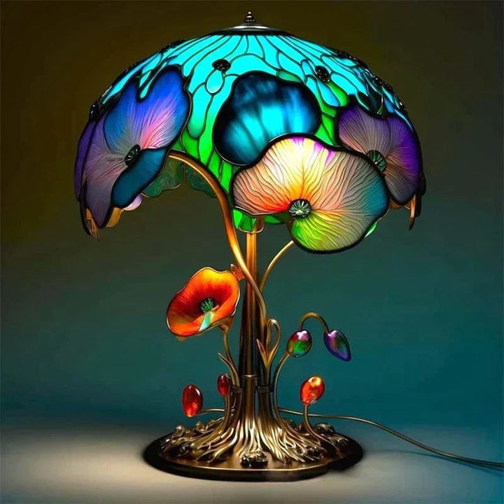 Lampa stołowa w stylu witrażowym - wielokolorowa