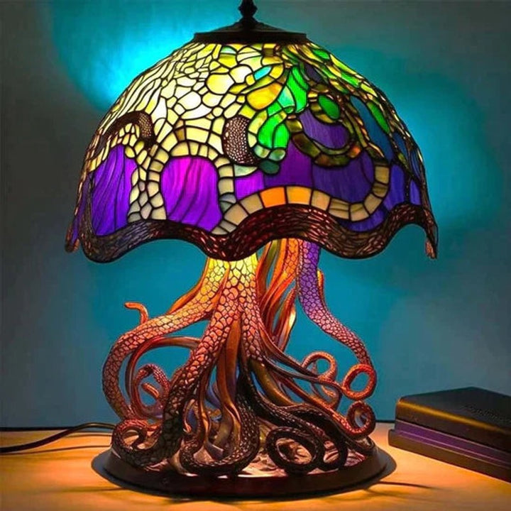 Lampa stołowa w stylu witrażowym - wielokolorowa
