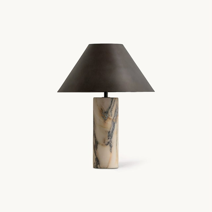 Lampa stołowa z marmurową podstawą i stożkowym kloszem