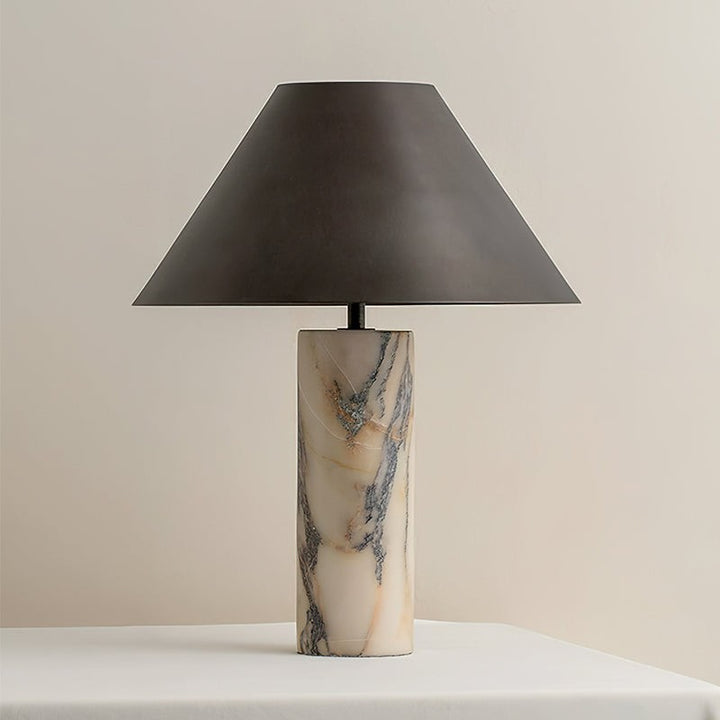Lampa stołowa z marmurową podstawą i stożkowym kloszem