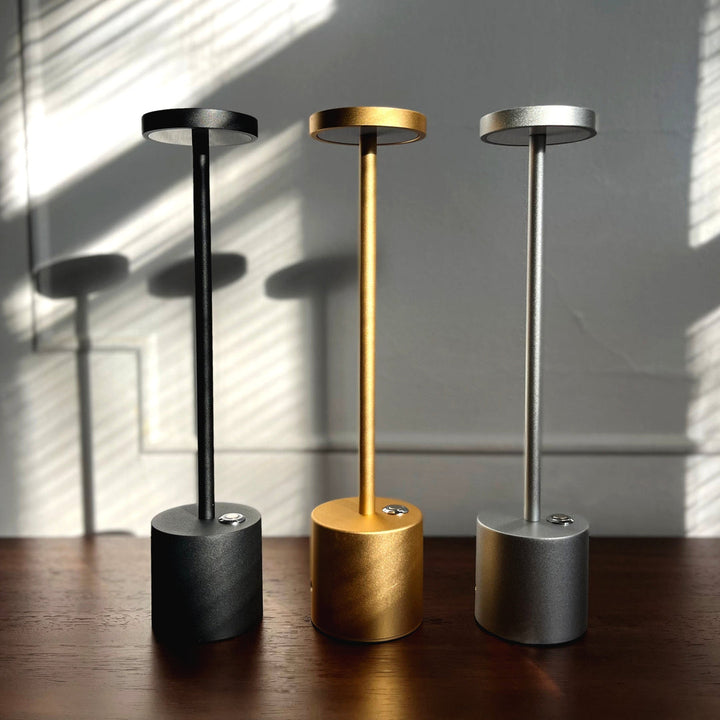 Lampa Stołowa Bezprzewodowa LED - Aluminiowa, Akumulatorowa USB, 3 Poziomy Jasności, Złota, Srebrna lub Czarna
