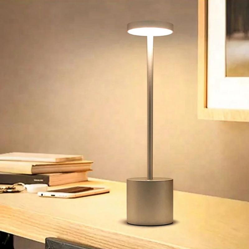 Lampa Stołowa Bezprzewodowa LED - Aluminiowa, Akumulatorowa USB, 3 Poziomy Jasności, Złota, Srebrna lub Czarna