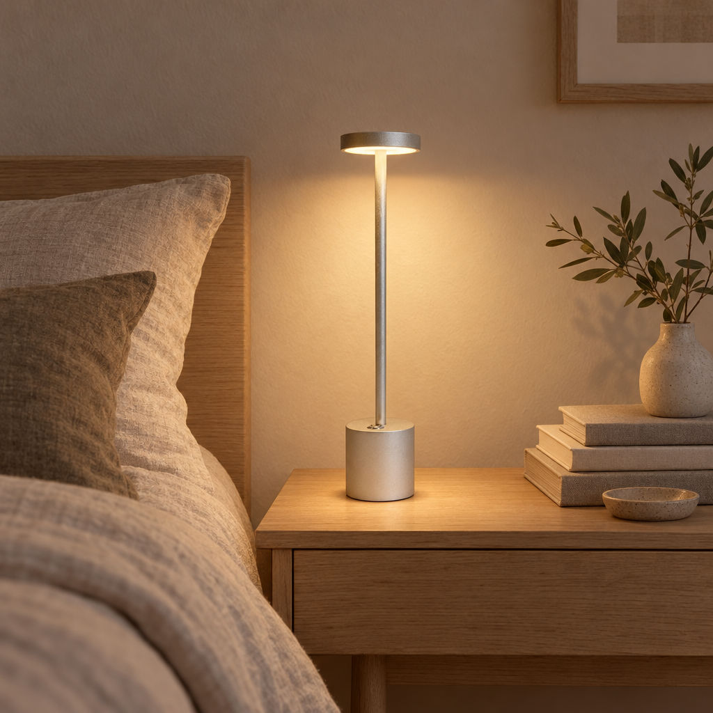 Lampa Stołowa Bezprzewodowa LED - Aluminiowa, Akumulatorowa USB, 3 Poziomy Jasności, Złota, Srebrna lub Czarna
