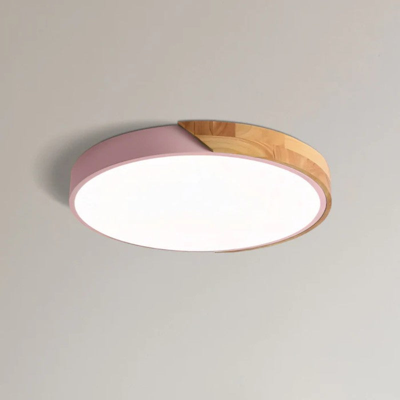 Lampa sufitowa LED - Okrągły kształt z akcentem drewna