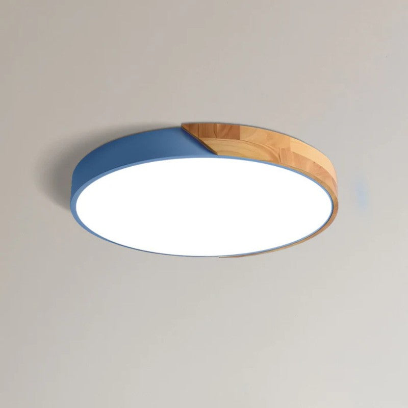 Lampa sufitowa LED - Okrągły kształt z akcentem drewna
